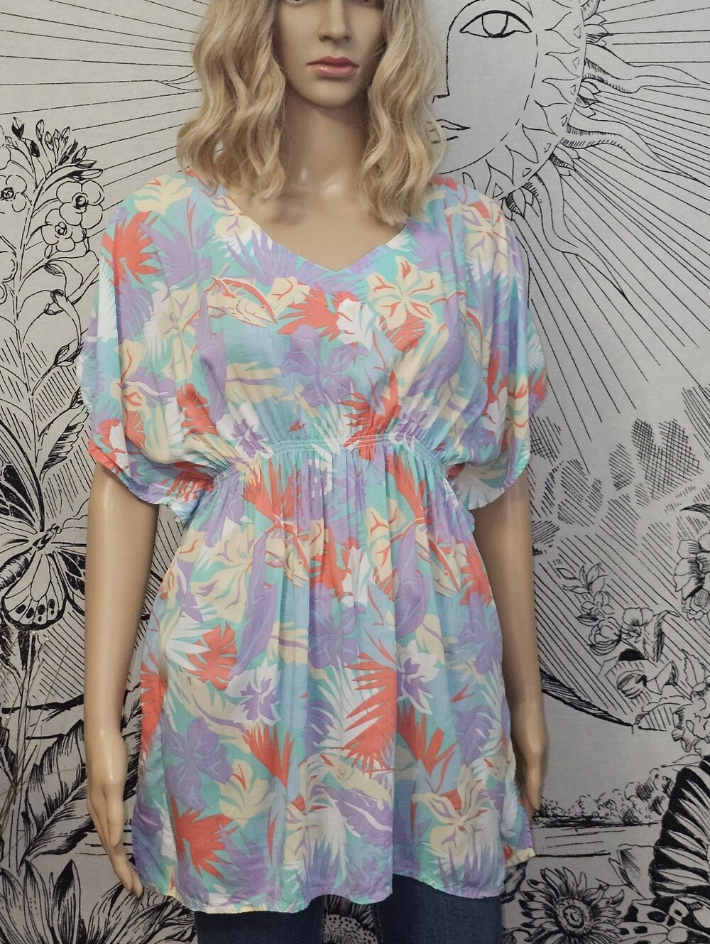 Salt LifePastel Floral V-Neck Tunic Top - Mint, Lavender & Coral Youth Large